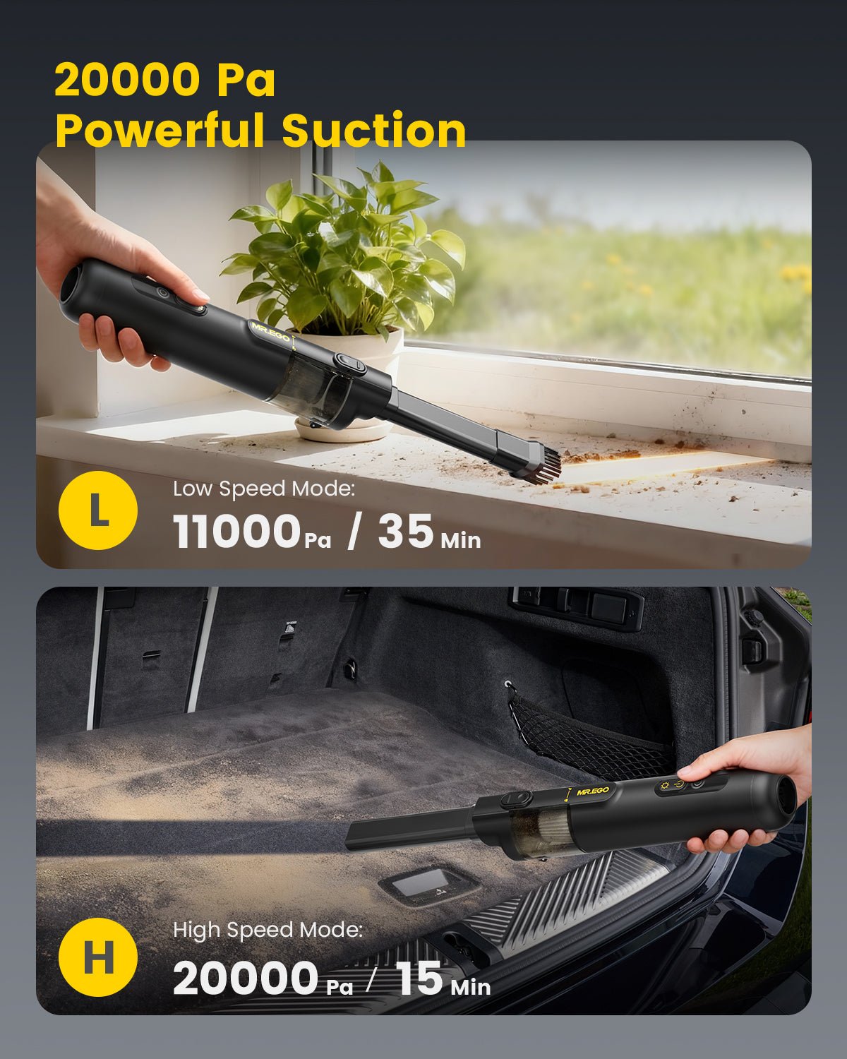 MR.EGO 2-In-1 Car Vacuum With Dust Light V2