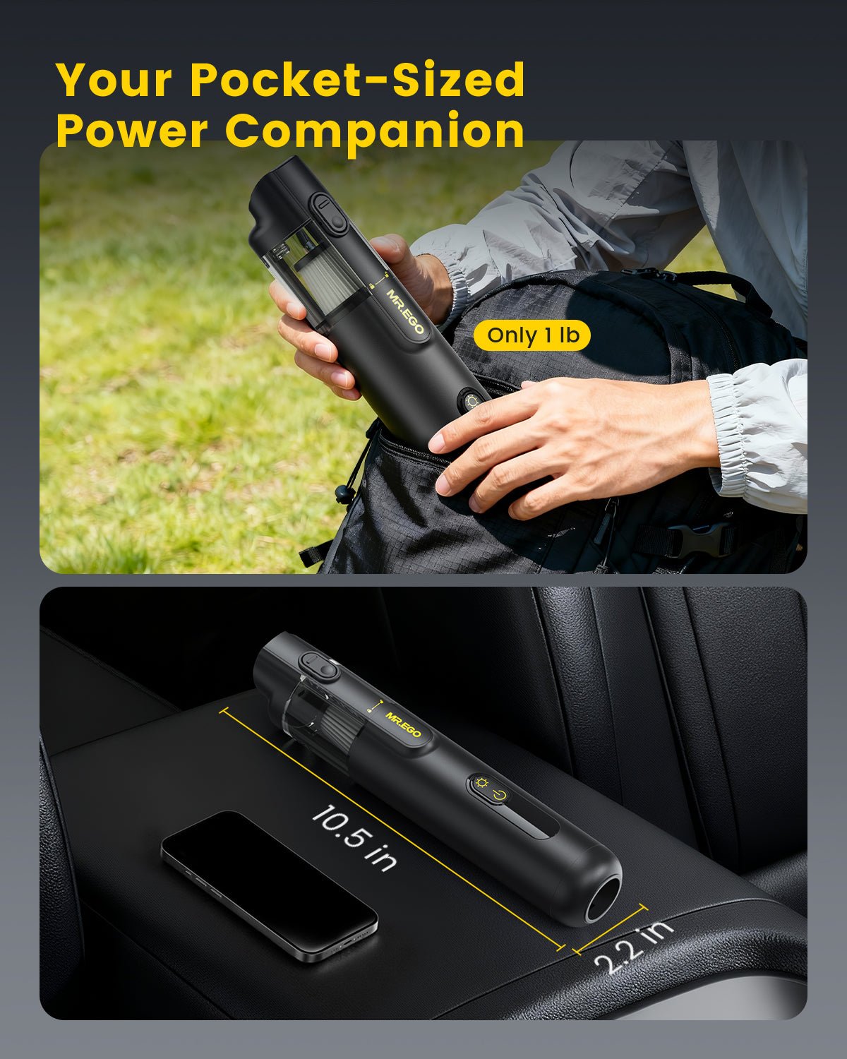 MR.EGO 2-In-1 Car Vacuum With Dust Light V2