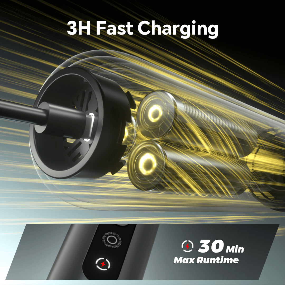 MR.EGO V2 Car Vacuum: 3H Fast Charging & 30 Min Max Runtime - Efficient power management for extended car cleaning sessions