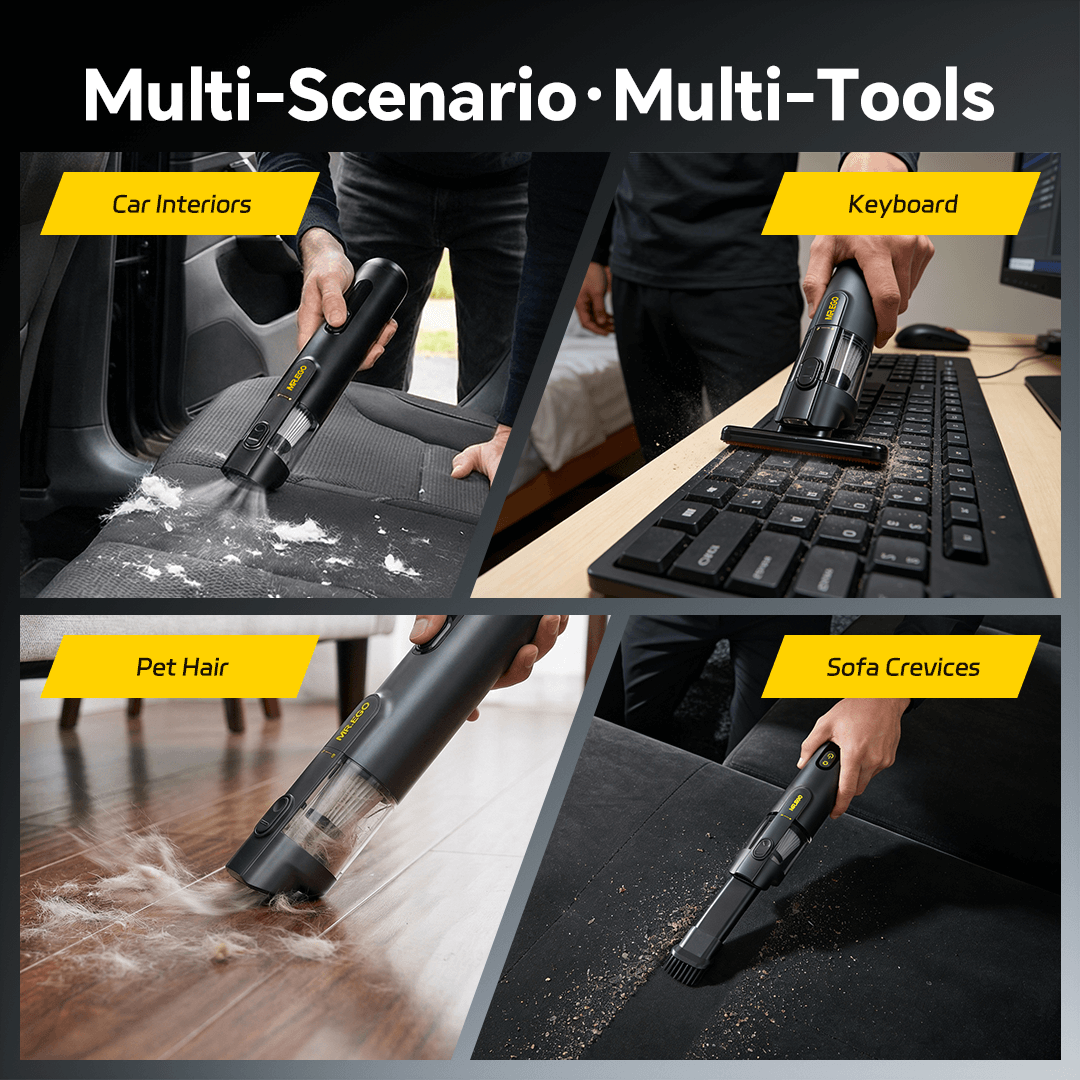MR.EGO V2 Vacuum: Multi-Scenario & Multi-Tools - Cleans car interiors, keyboard, pet hair, sofa crevices (versatile cleaning tool)