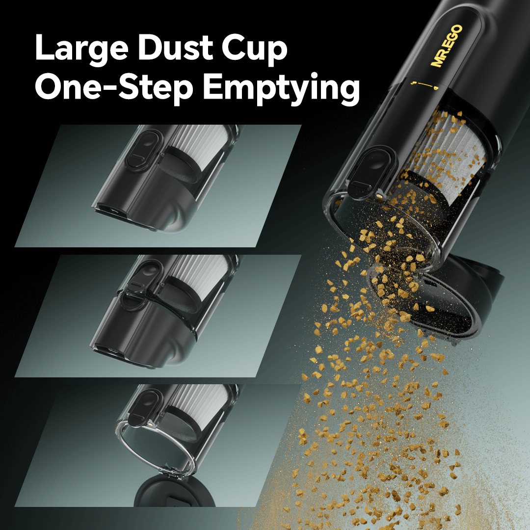 MR.EGO V2 Large Dust Cup: One-Step Emptying Design - Convenient debris disposal without complex operations