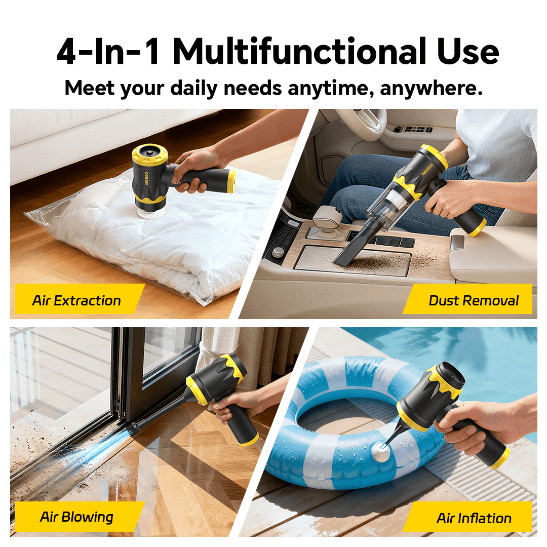 MR.EGO ZX508 Car Vacuum: 4-In-1 Multifunctional Use (Air Extraction/Dust Removal/Air Blowing/Air Inflation, brand-specific multi-scenario design)